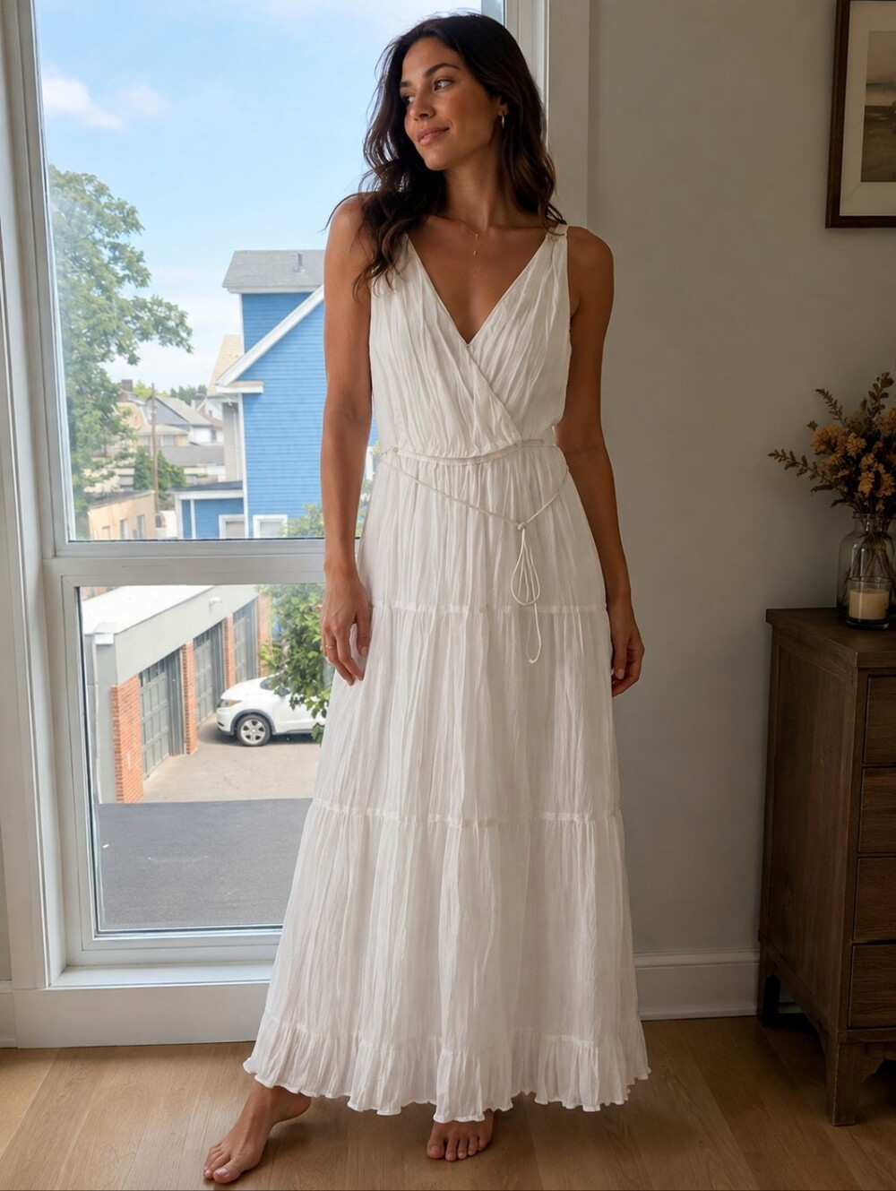 Gap White Sleeveless Tiered Maxi Dress
